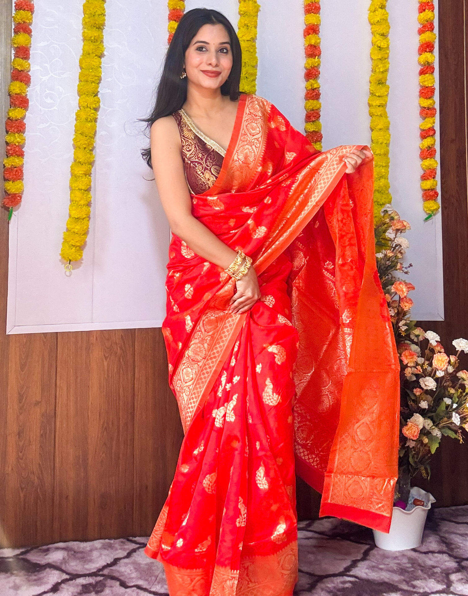 Red Banarasi Silk Woven Saree