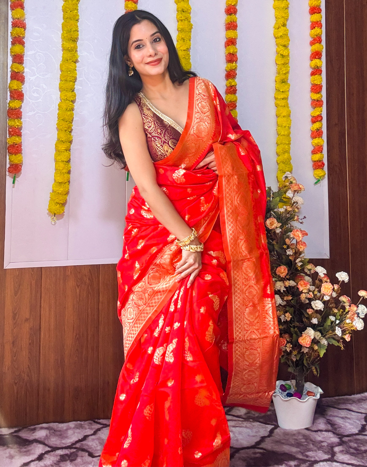 Red Banarasi Silk Woven Saree