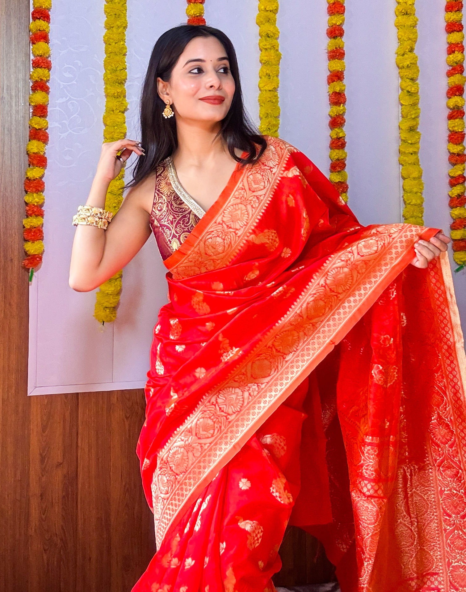 Red Banarasi Silk Woven Saree