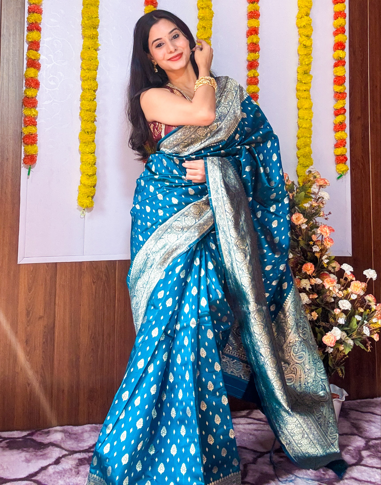 Rama Blue Silk Woven Banarasi Saree