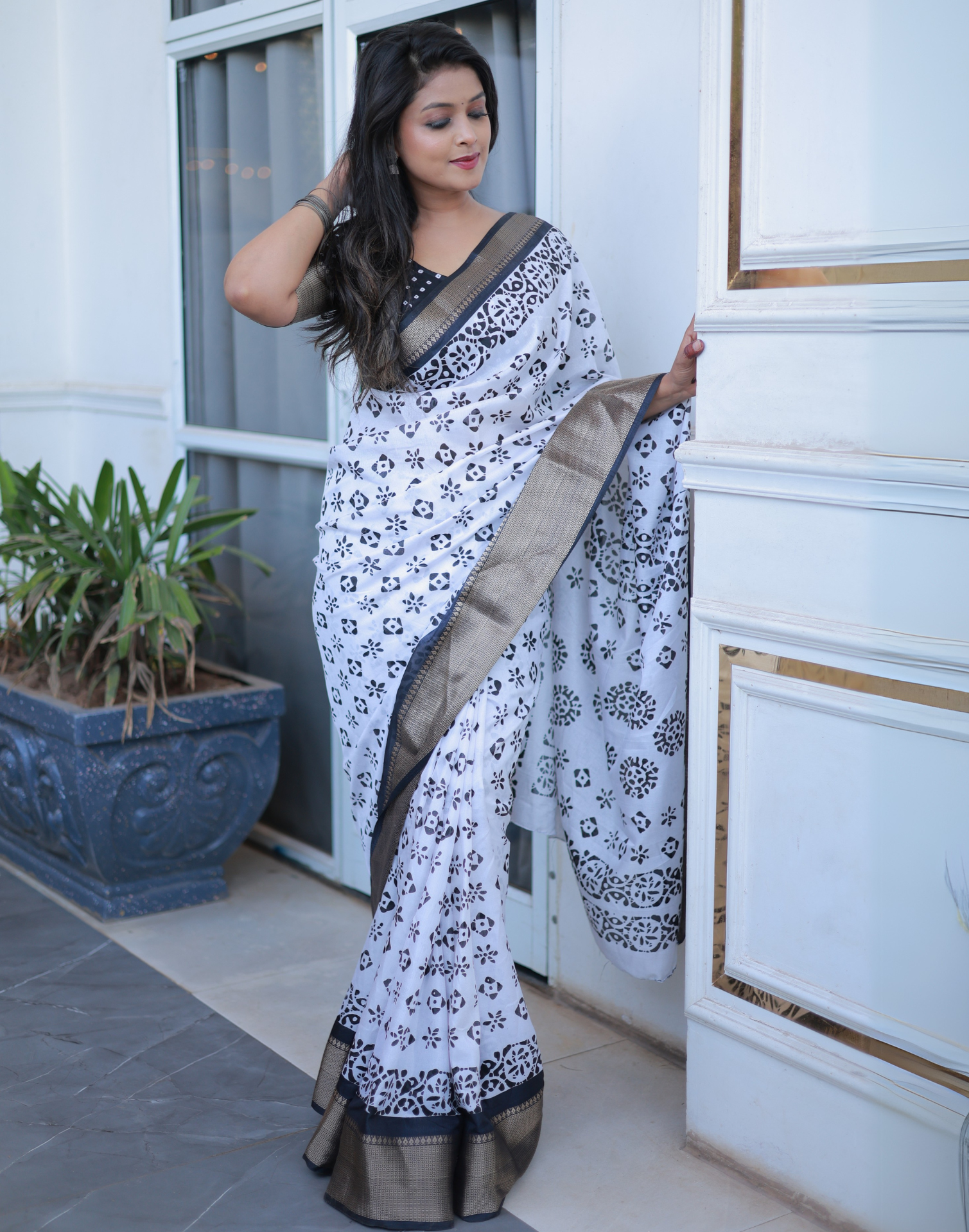 White Silk Printed Saree
