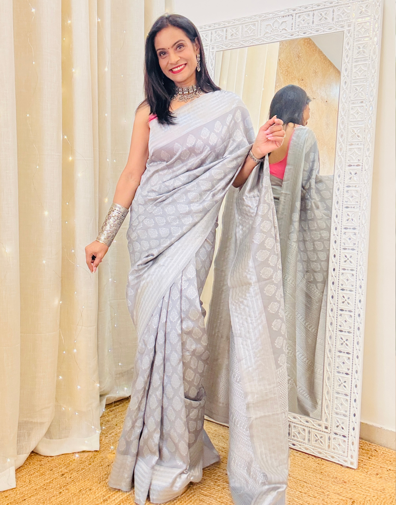 Grey Silk Woven Banarasi Saree