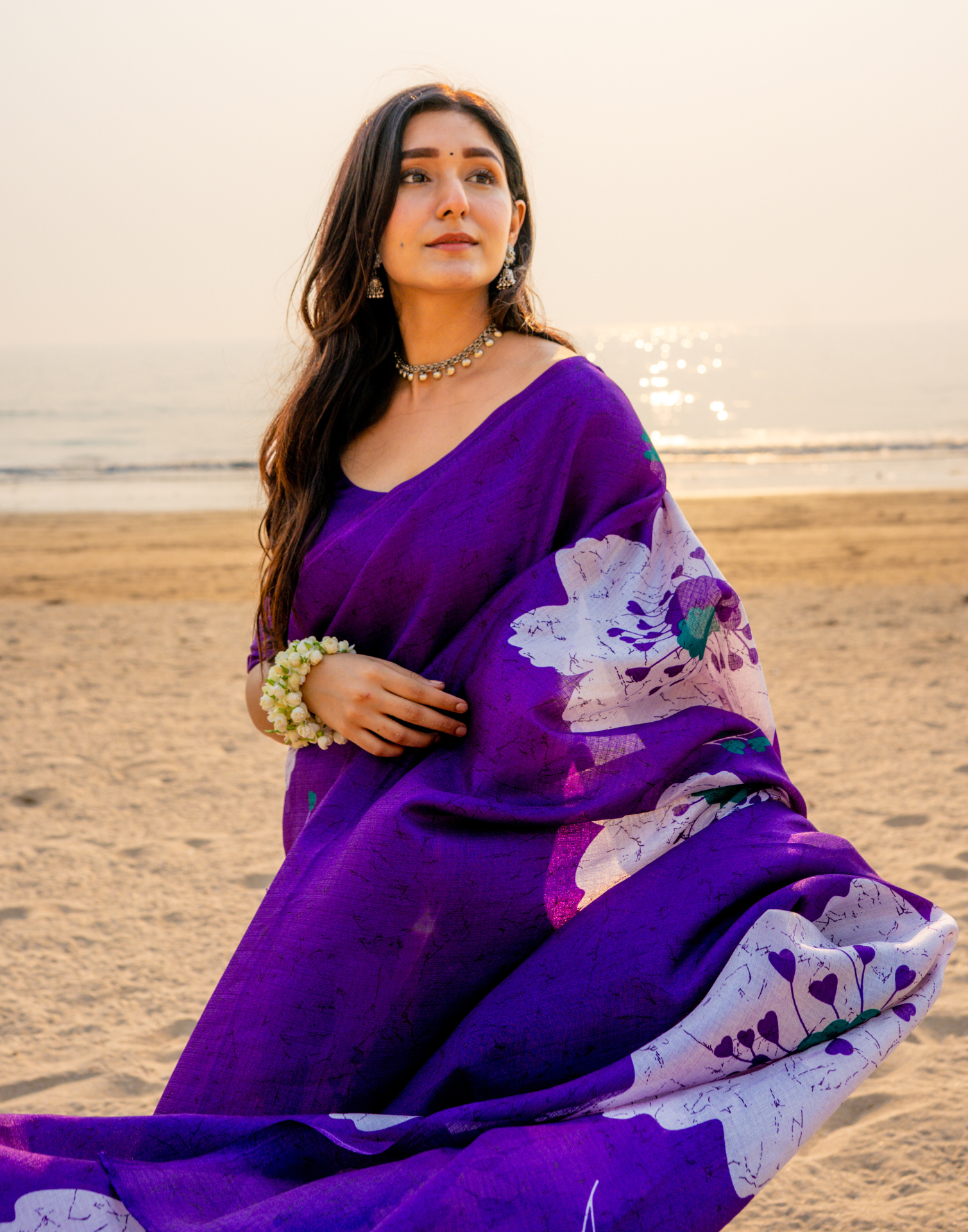 Purple Bhagalpuri Silk Printed Saree