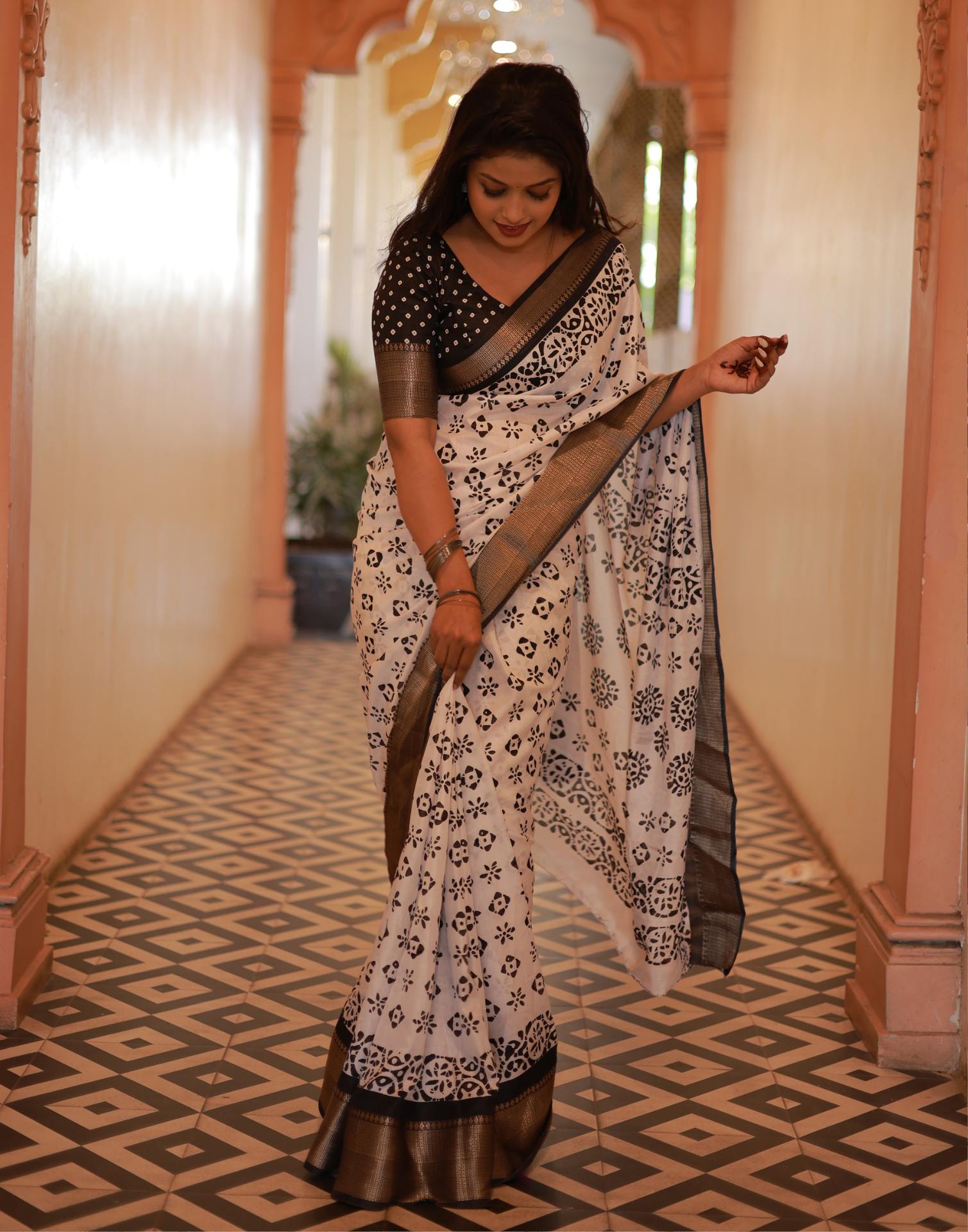 White Silk Printed Saree
