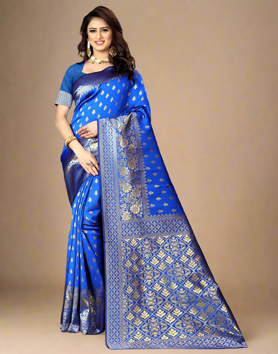 Blue Silk Woven Banarasi Saree