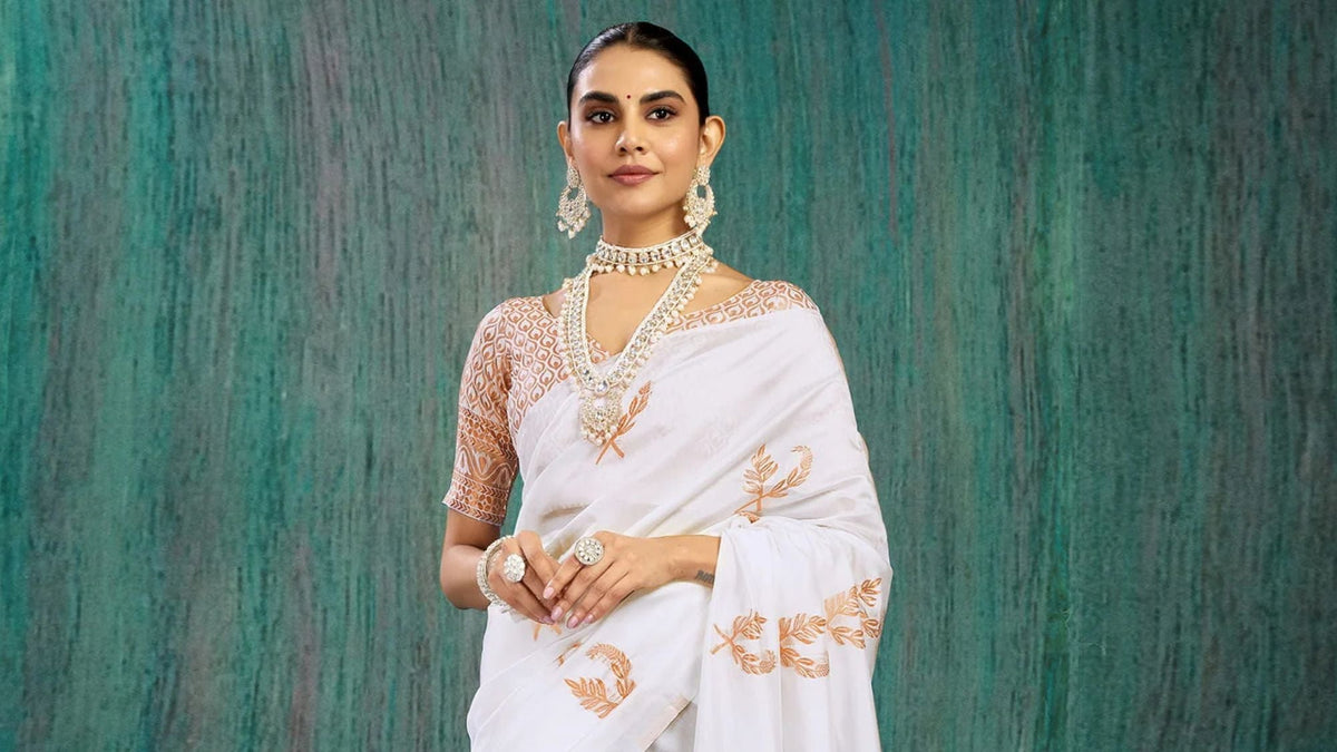 White Saree for Sharad Purnima