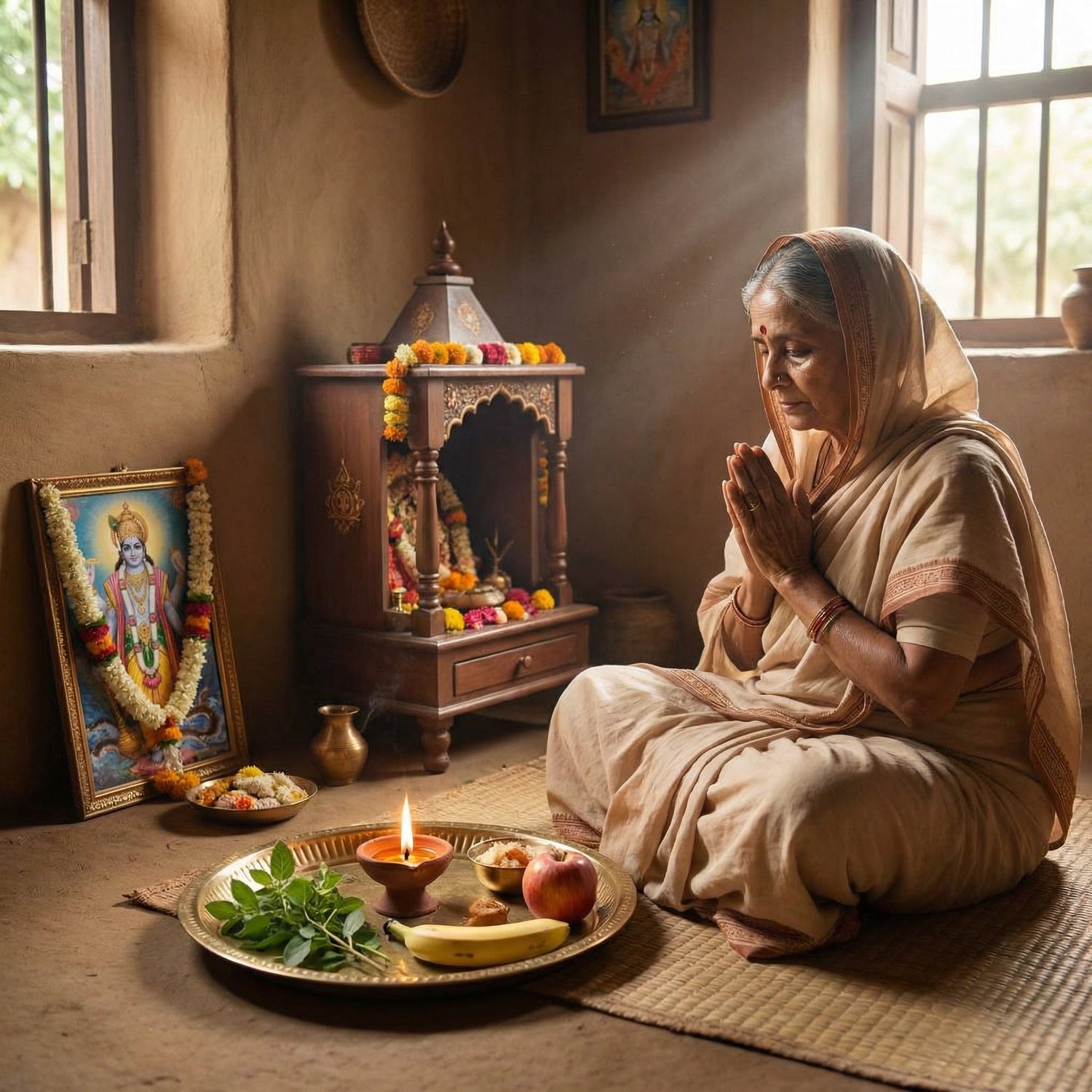 Chaitra Ekadashi puja at home in simple saree