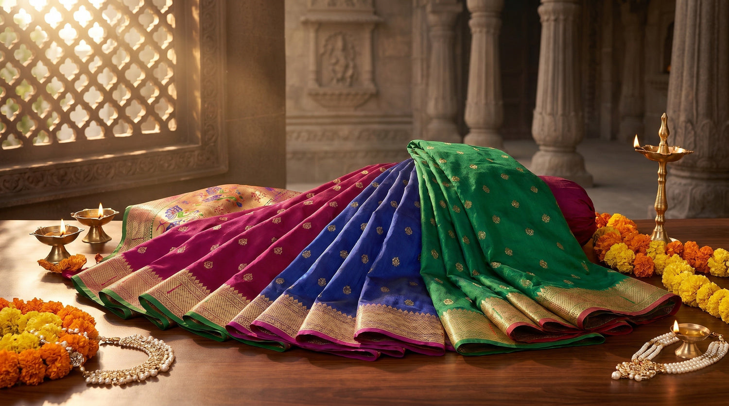 Top Festive Sarees for Maharashtrian Women - Paithani, Banarasi, and Nauvari silk sarees