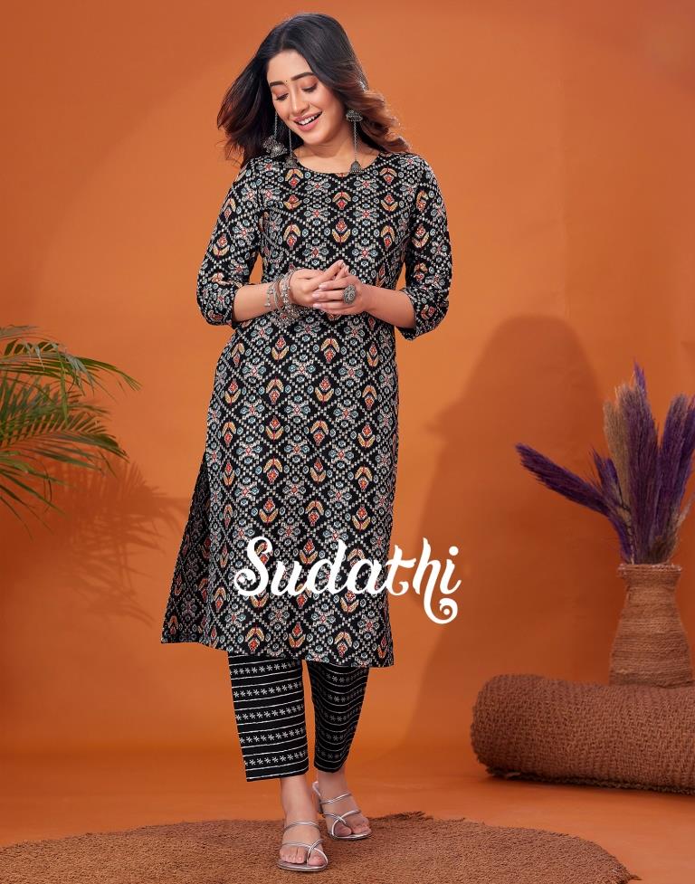 Black Printed Kurta With Pant