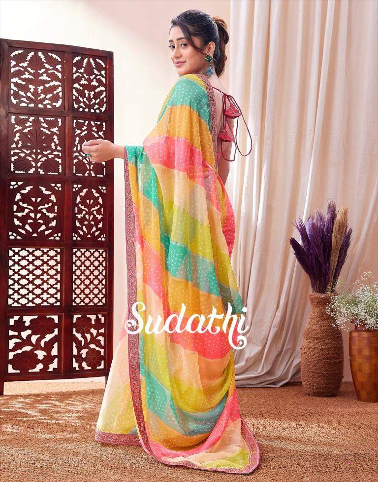 Multicoloured Printed Chiffon Saree