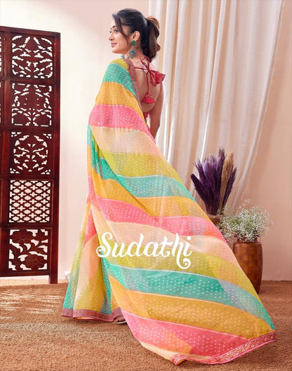 Multicoloured Printed Chiffon Saree