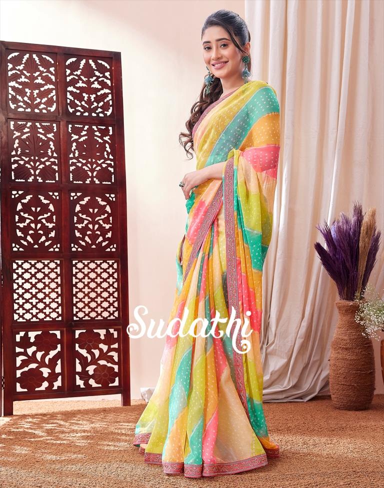 Multicoloured Printed Chiffon Saree