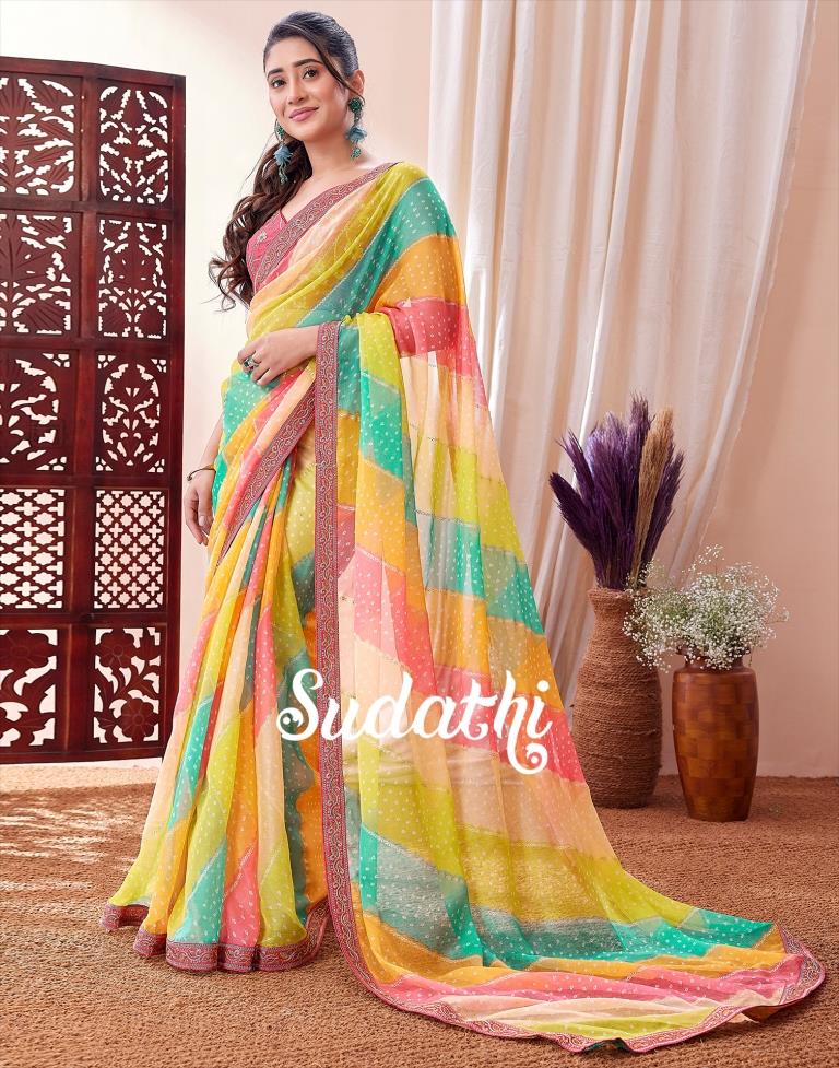 Multicoloured Printed Chiffon Saree