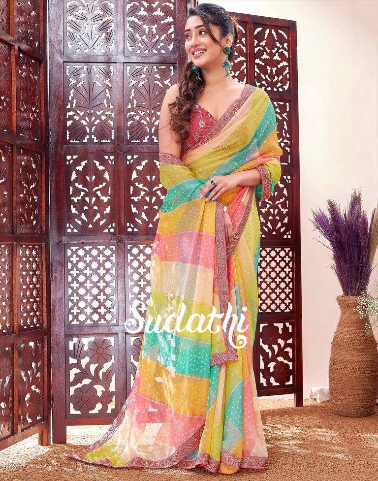 Multicoloured Printed Chiffon Saree