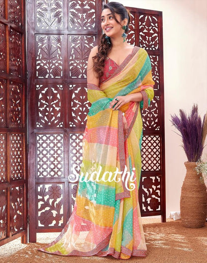 Multicoloured Printed Chiffon Saree