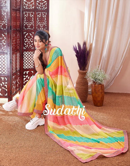 Multicoloured Printed Chiffon Saree