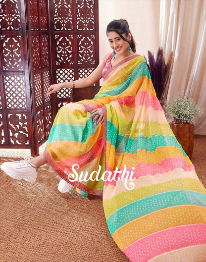 Multicoloured Printed Chiffon Saree