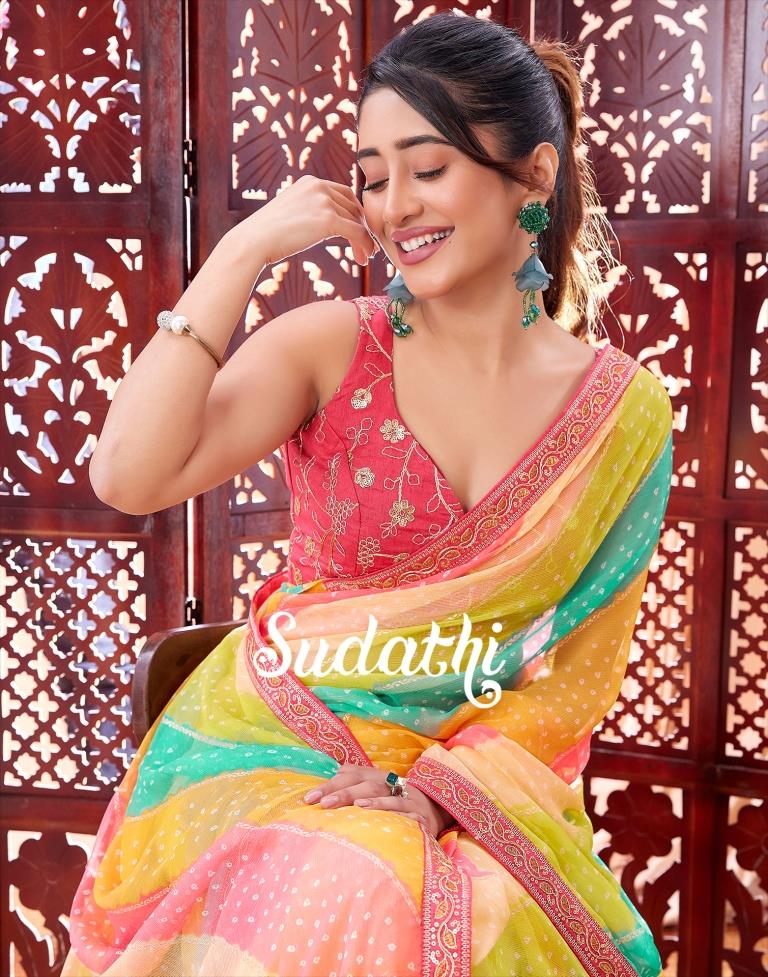 Multicoloured Printed Chiffon Saree