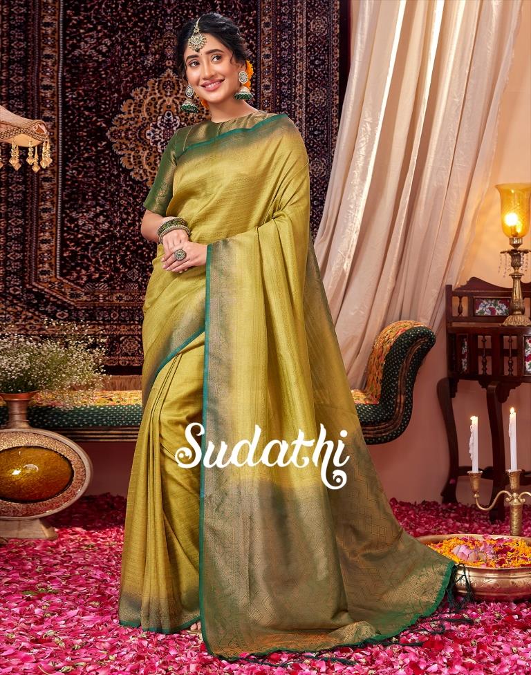 Light Olive Green Banarasi Silk Saree