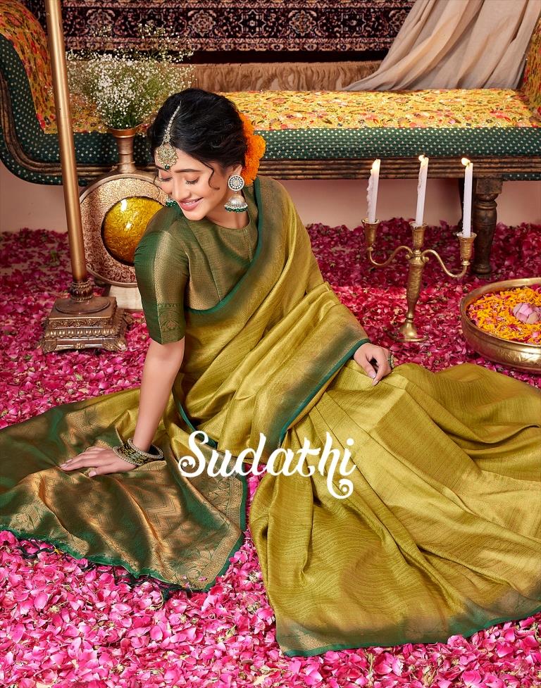 Light Olive Green Banarasi Silk Saree