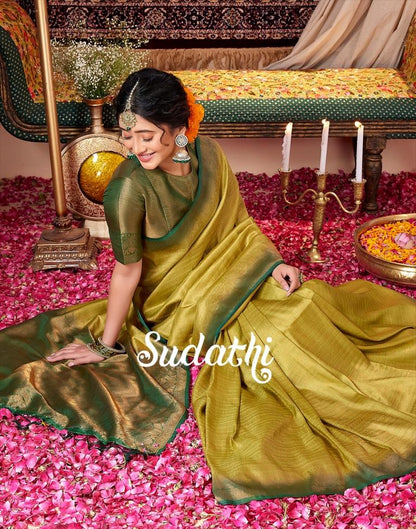 Light Olive Green Banarasi Silk Saree