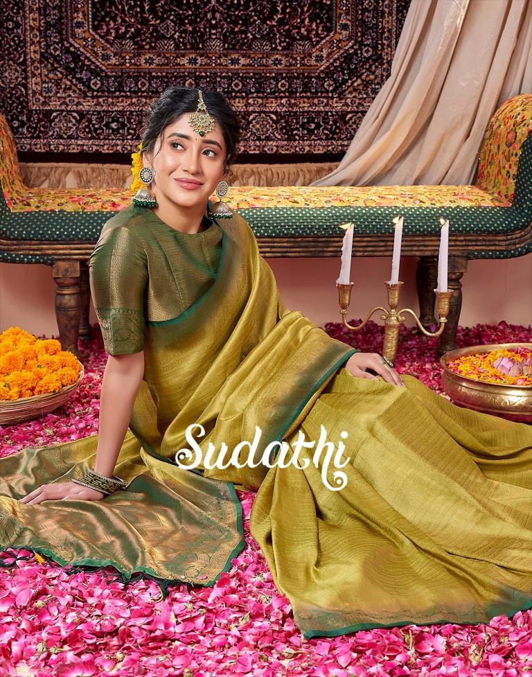 Light Olive Green Banarasi Silk Saree