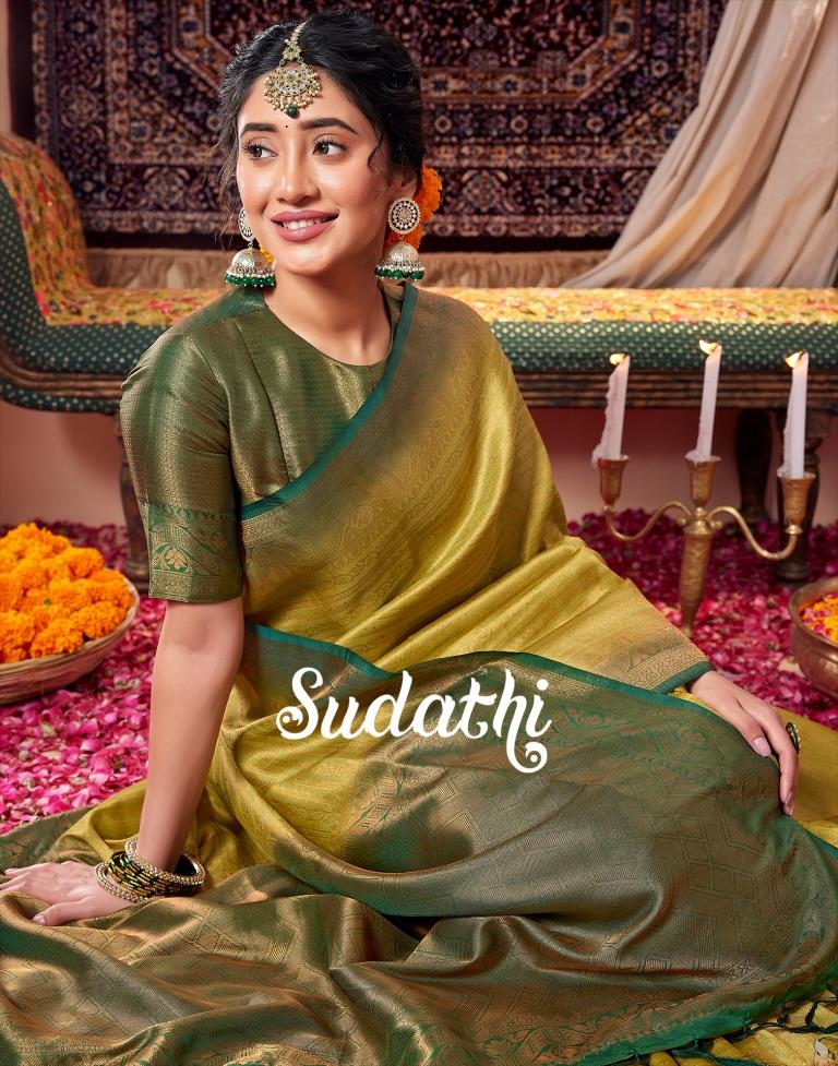 Light Olive Green Banarasi Silk Saree