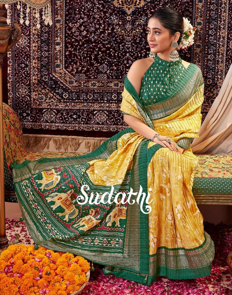 Yellow  Printed Silk Saree