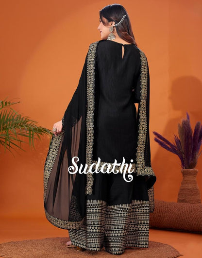 Black Foil Prined Kurta With Sharara And Dupatta