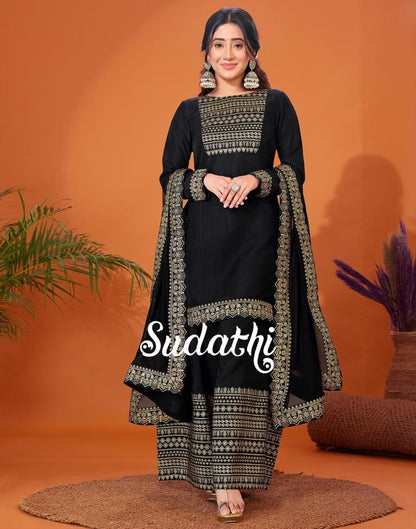 Black Foil Prined Kurta With Sharara And Dupatta