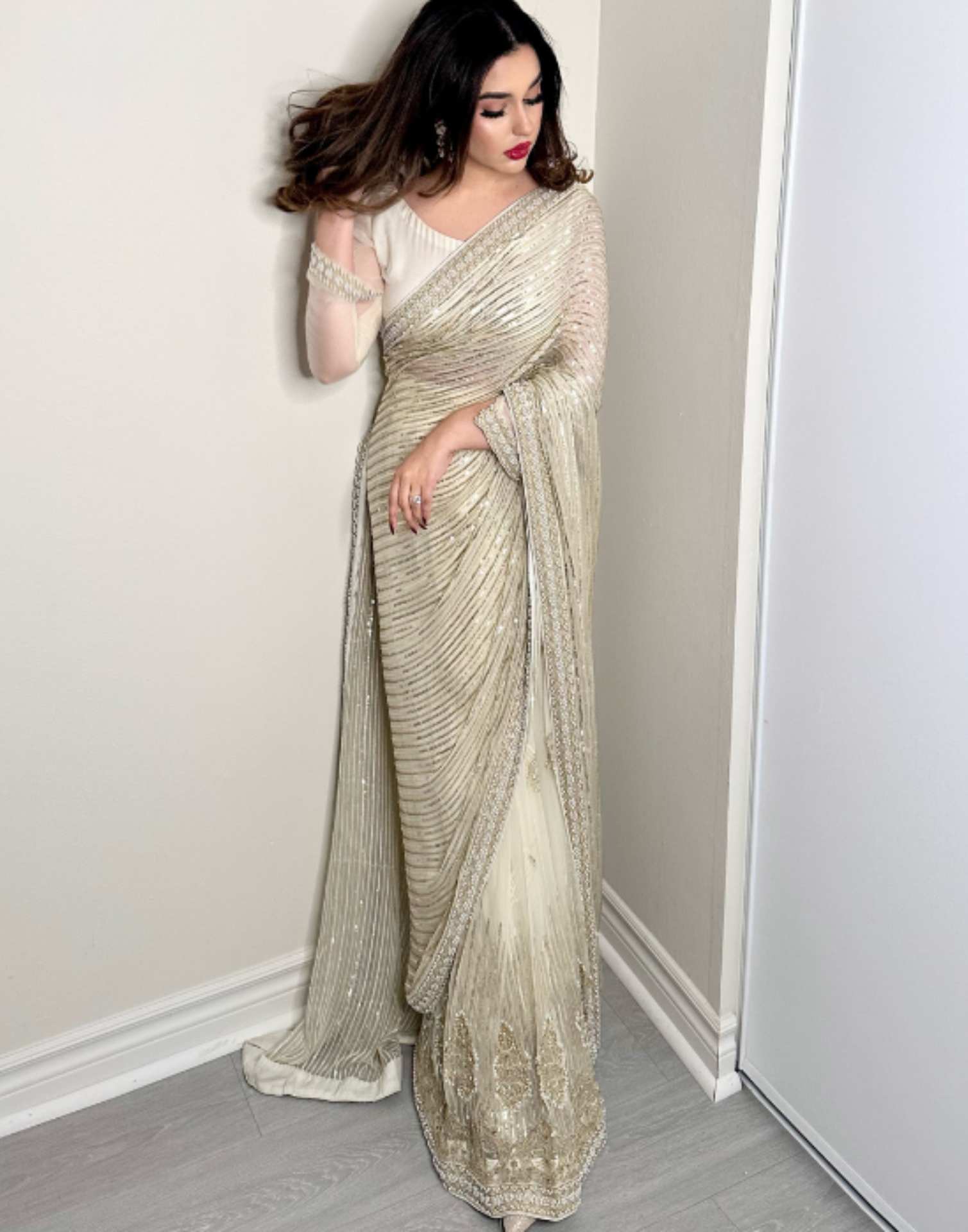 White Plain Georgette Saree