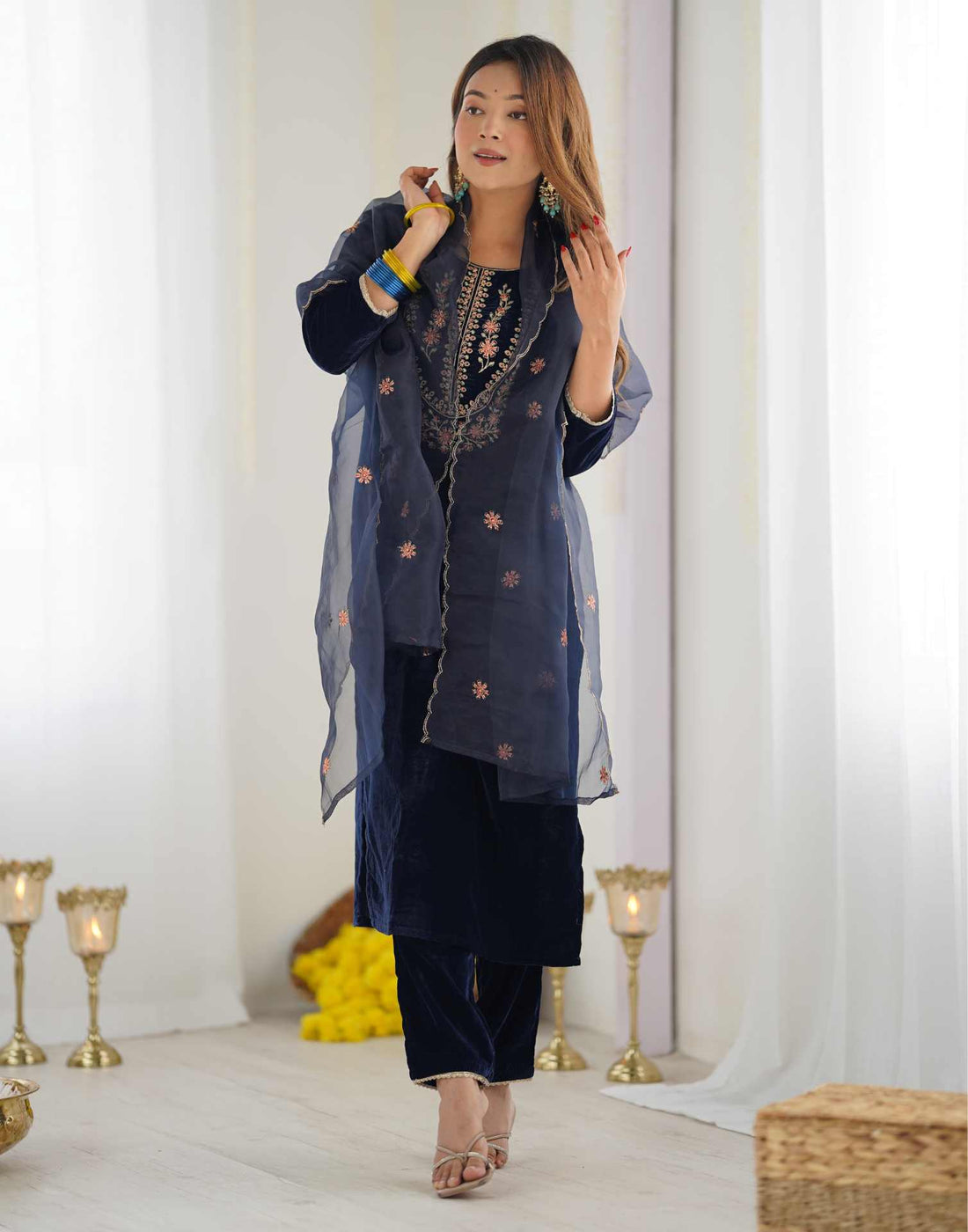 Navy Blue Kurti With Pant And Dupatta