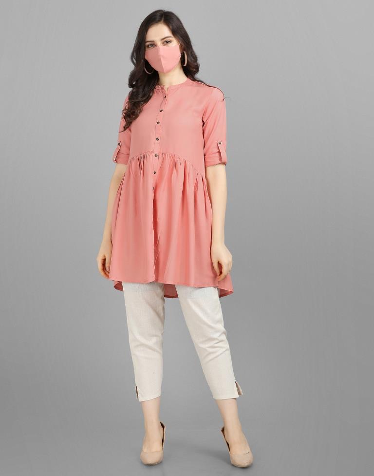 Mind Blowing Peach Coloured Plain Rayon Top | Sudathi