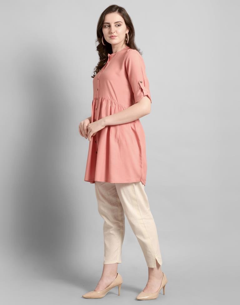 Mind Blowing Peach Coloured Plain Rayon Top | Sudathi