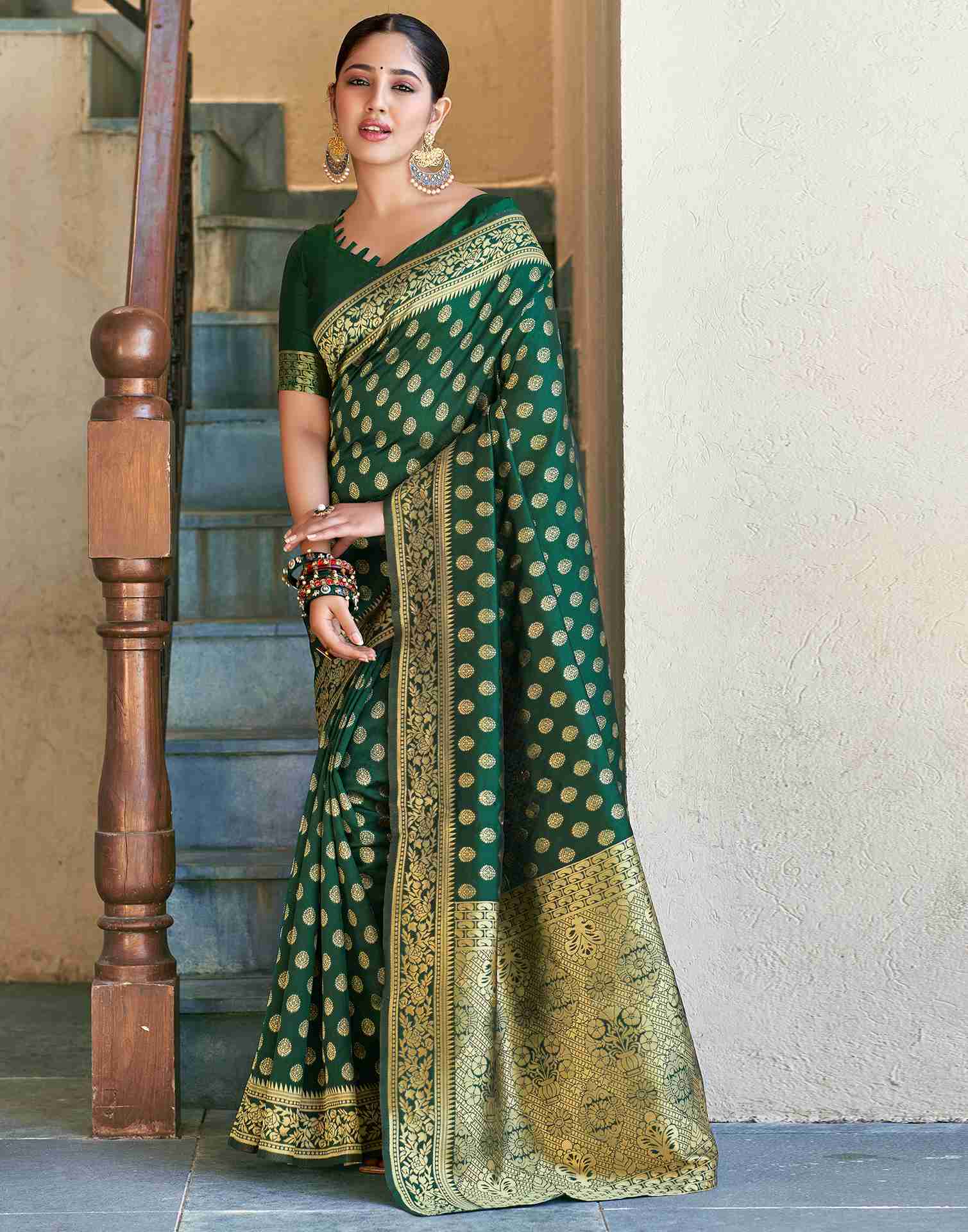 Dark Green Banarasi Silk Saree