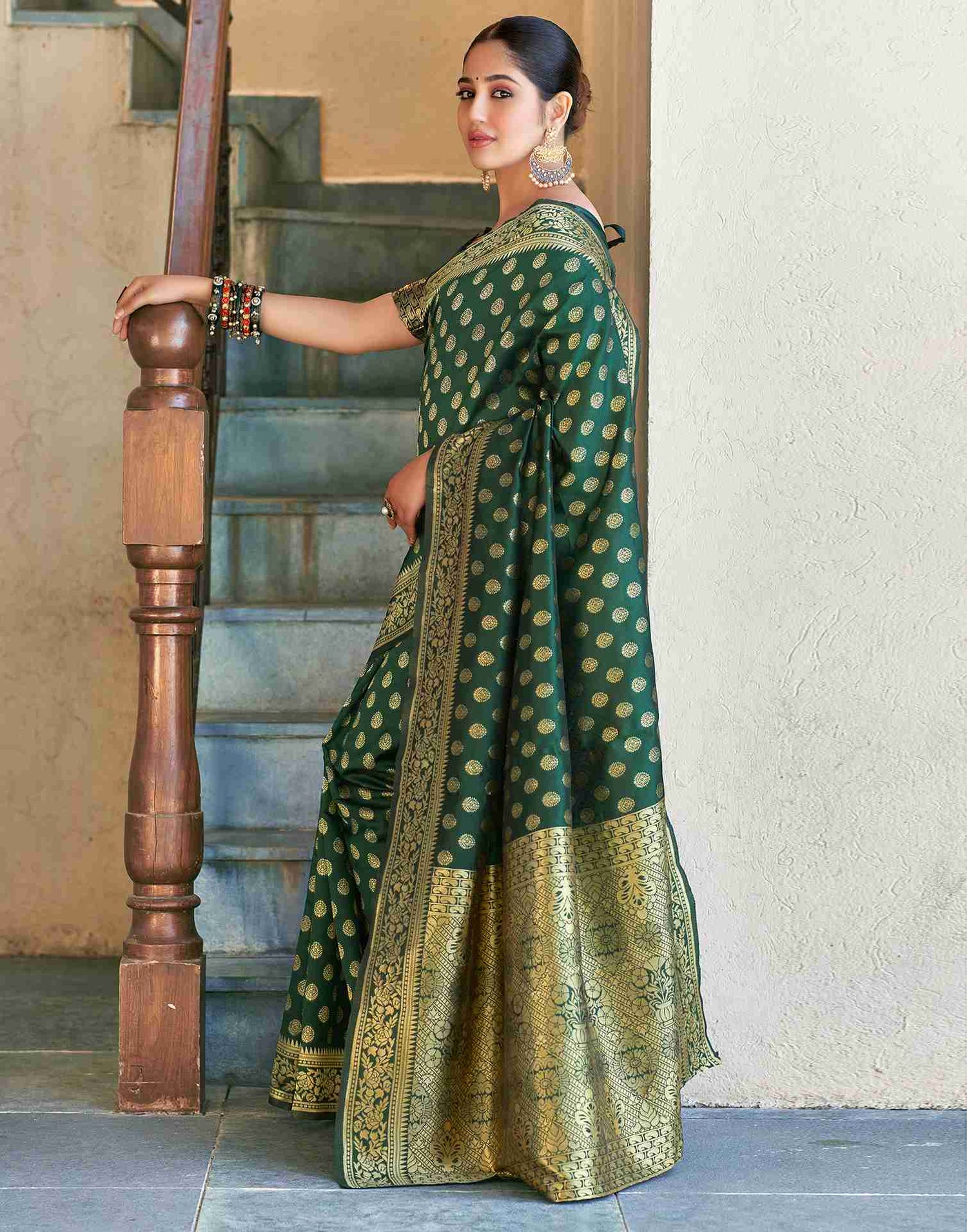 Dark Green Banarasi Silk Saree