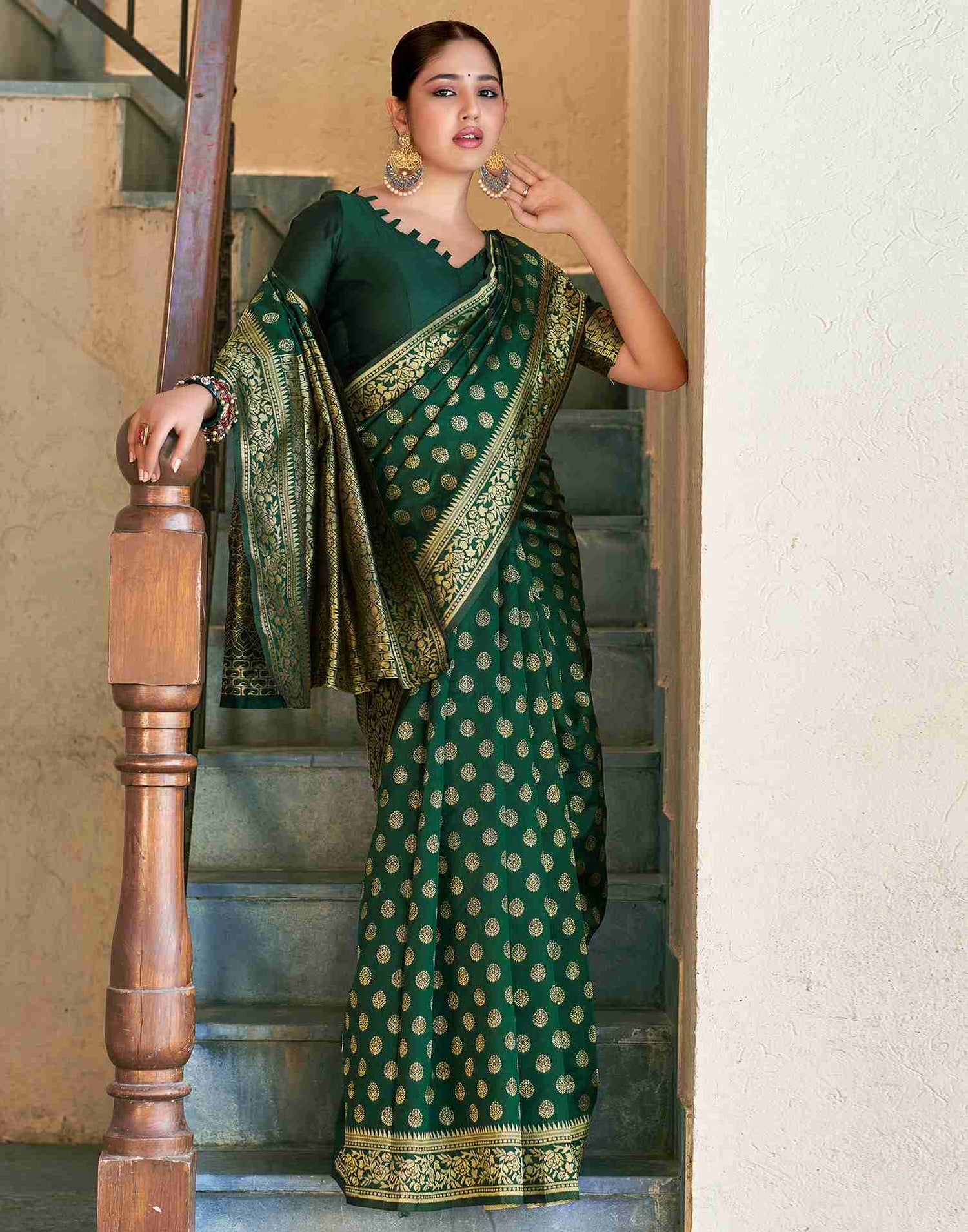 Dark Green Banarasi Silk Saree