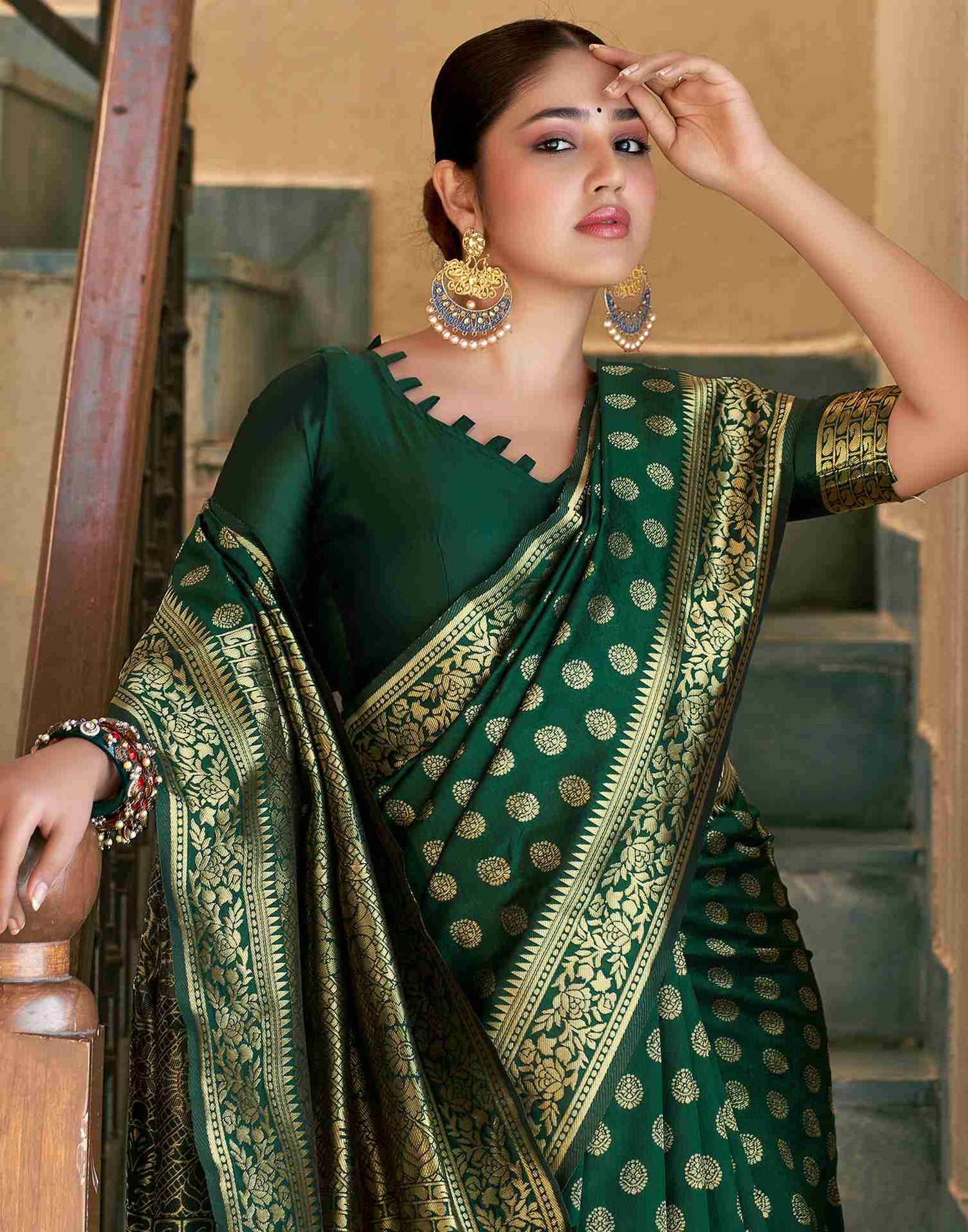 Dark Green Banarasi Silk Saree