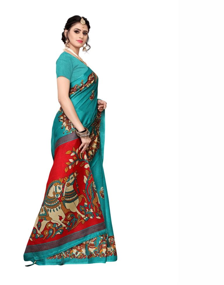 Turquoise Coloured Art Silk Printed Saree | Sudathi