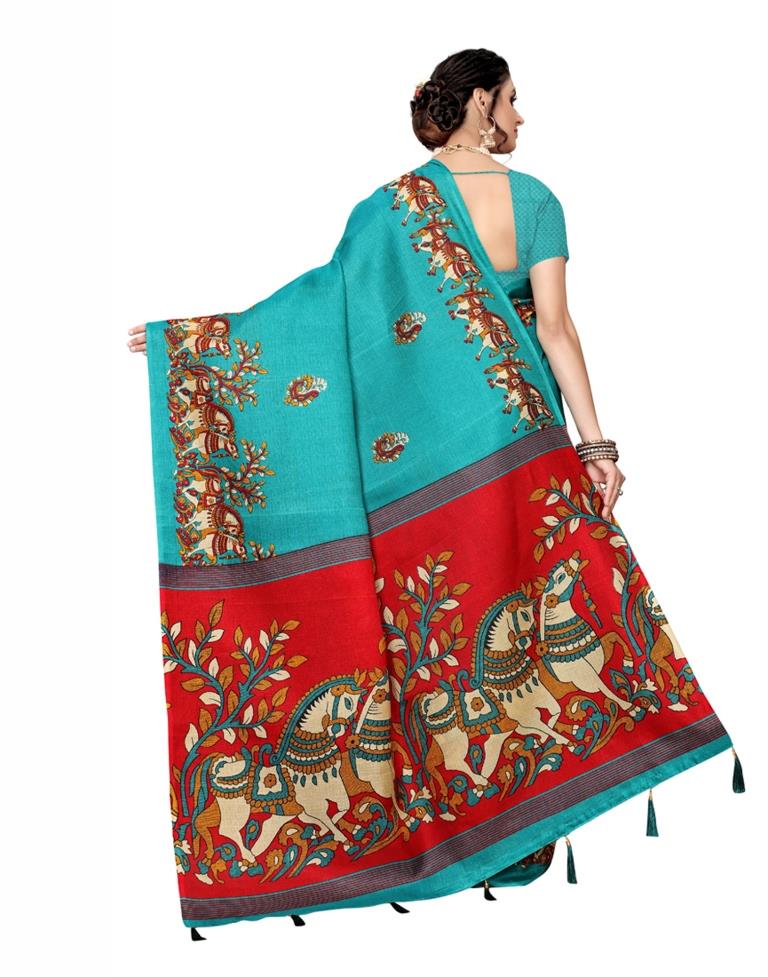 Turquoise Coloured Art Silk Printed Saree | Sudathi