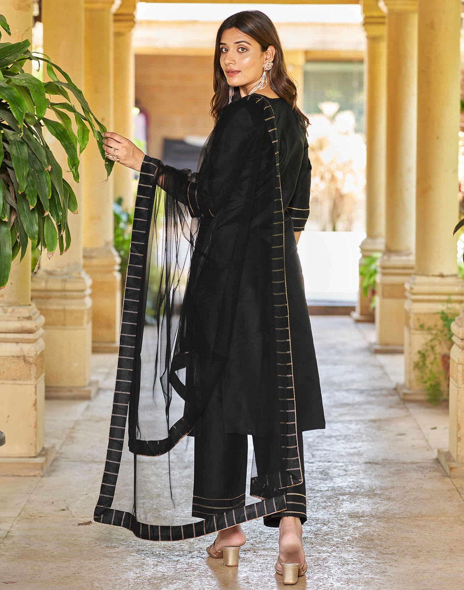 Black Printed Rayon Straight Kurta With Pant And Dupatta