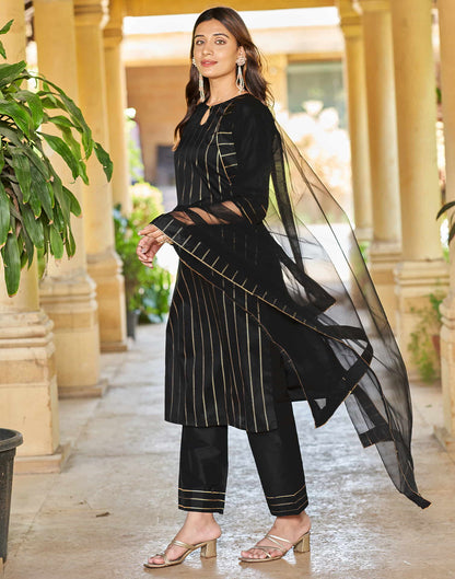 Black Printed Rayon Straight Kurta With Pant And Dupatta