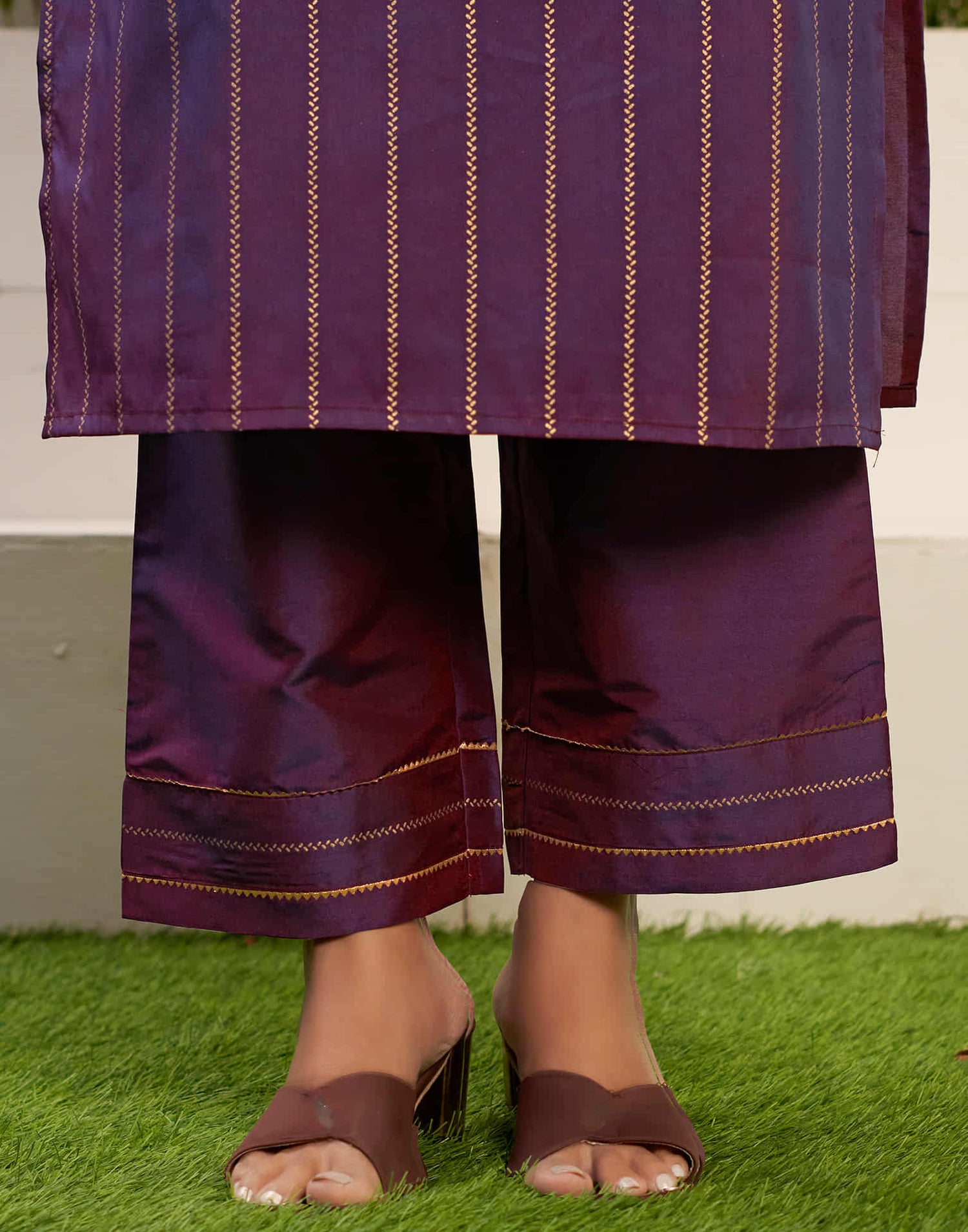 Deep Purple Printed Rayon Straight Kurta With Pant And Dupatta