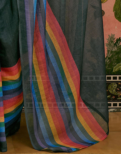 Ready To Wear Dark Grey Linen Cotton Printed Saree