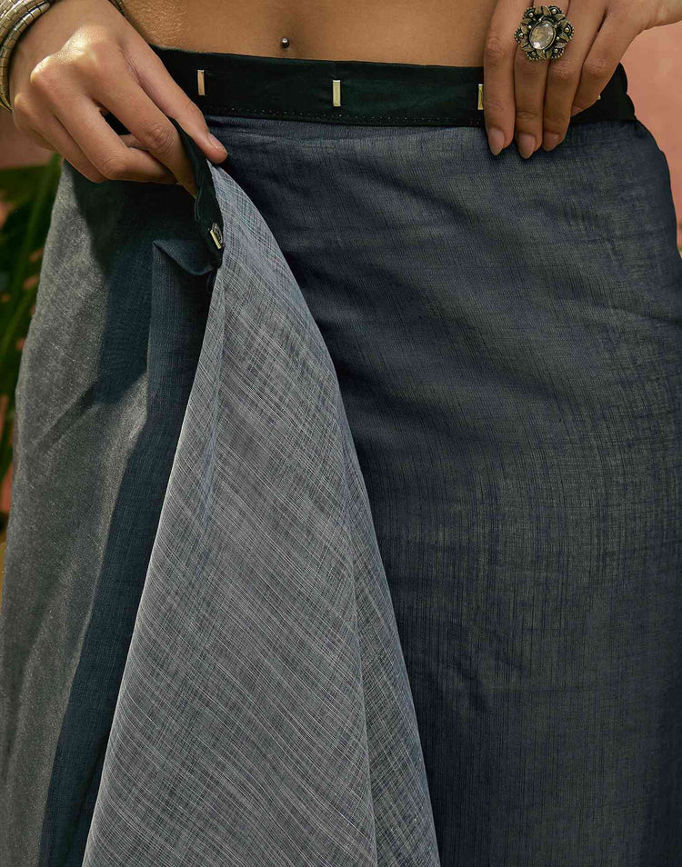Ready To Wear Dusty Rama Blue Linen Cotton Printed Saree