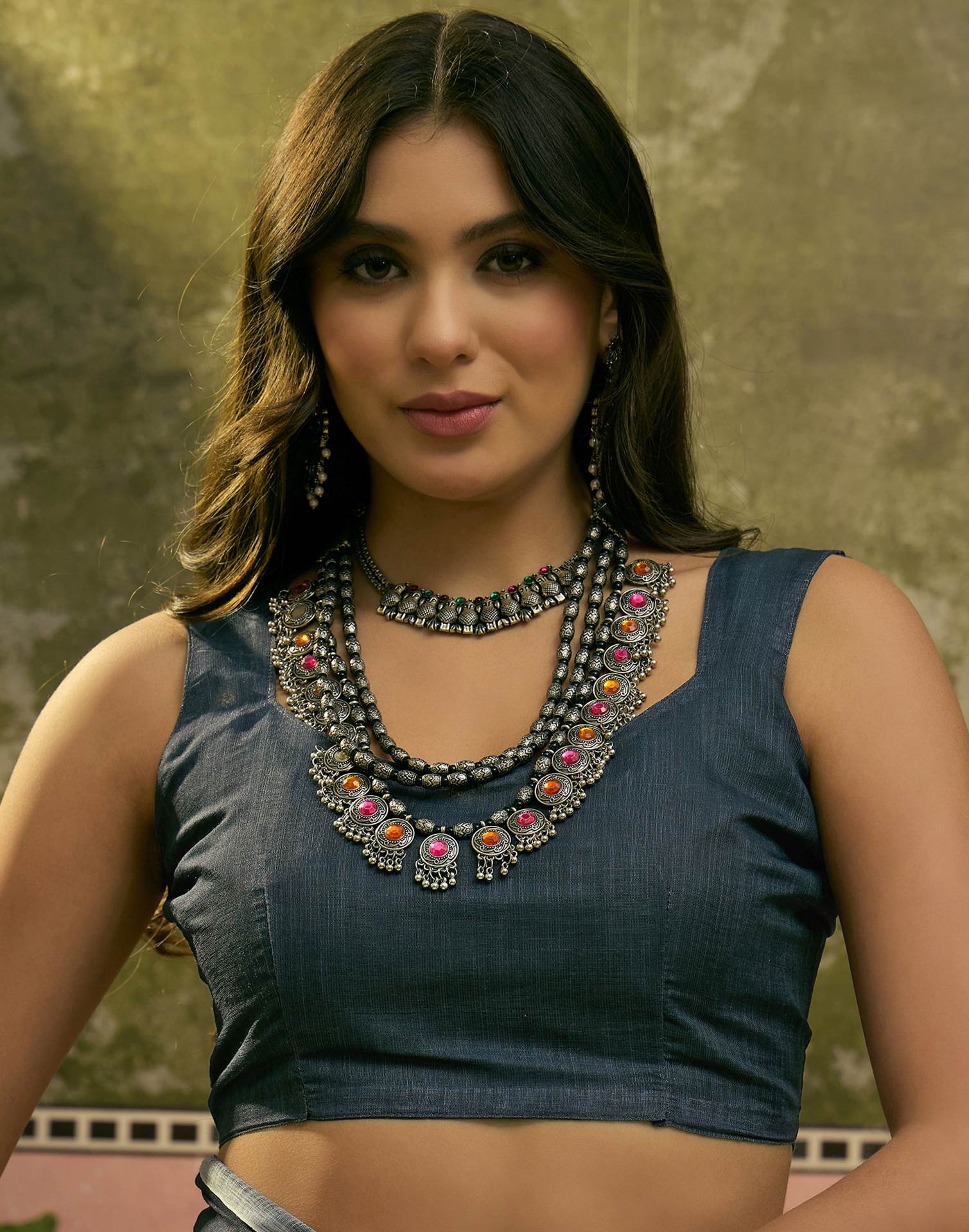 Ready To Wear Dusty Rama Blue Linen Cotton Printed Saree