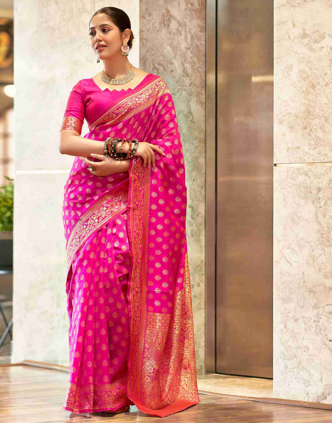 Rani Pink Banarasi sILK Saree