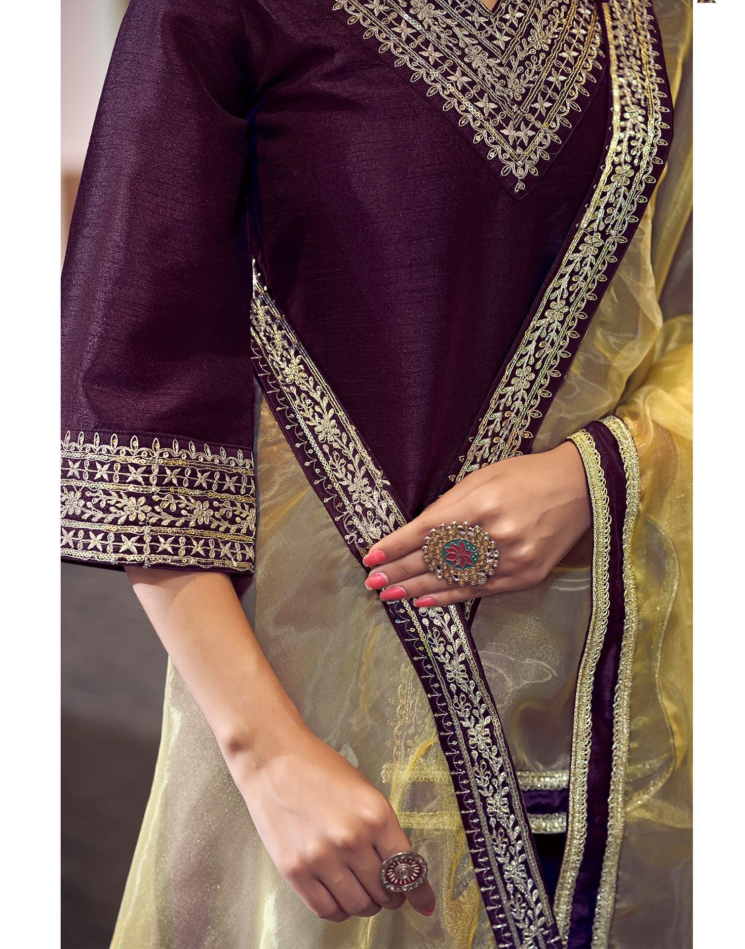 Wine Plain Silk Straight Kurta With Pant And Dupatta