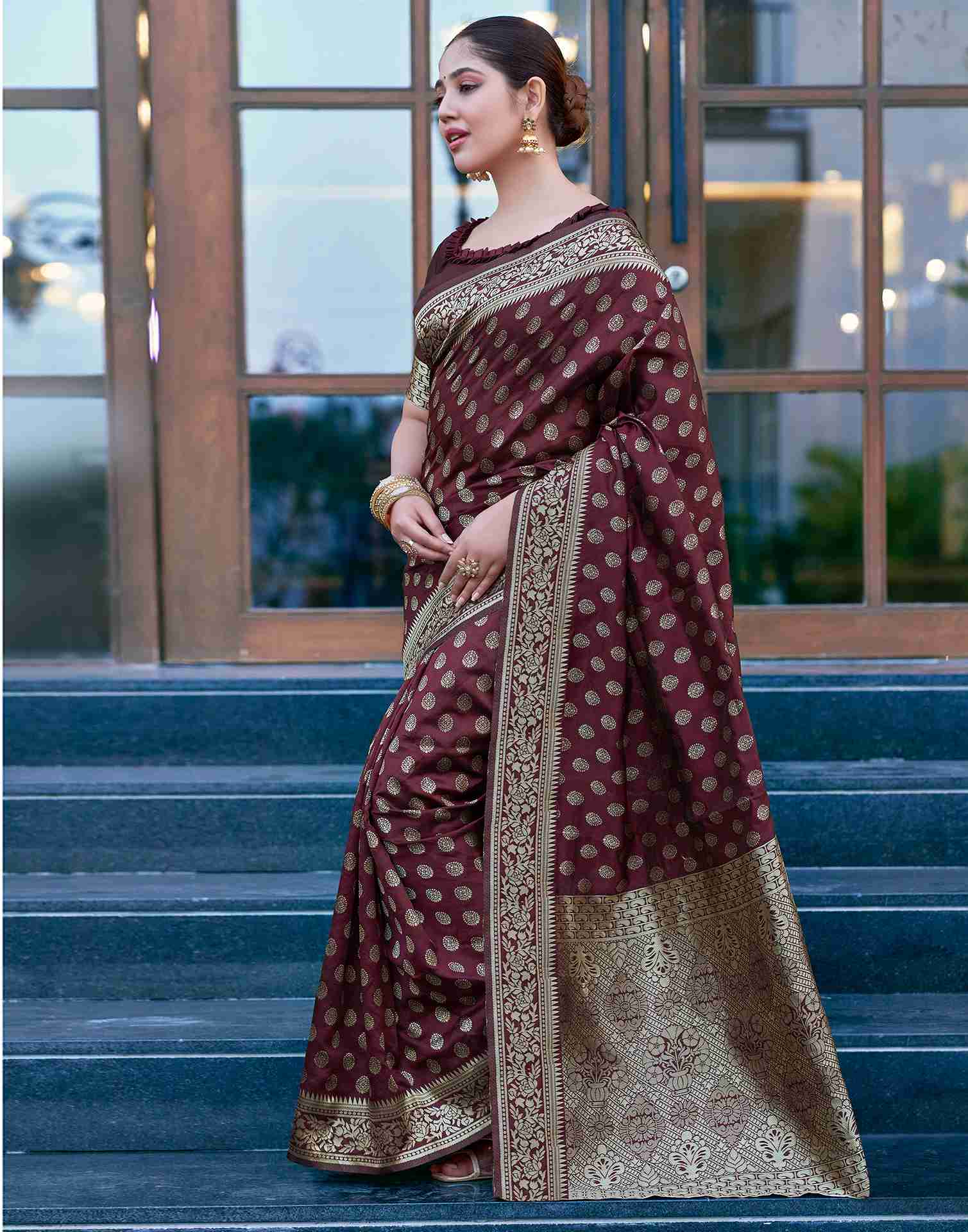 Dark Maroon Silk Weaving Saree