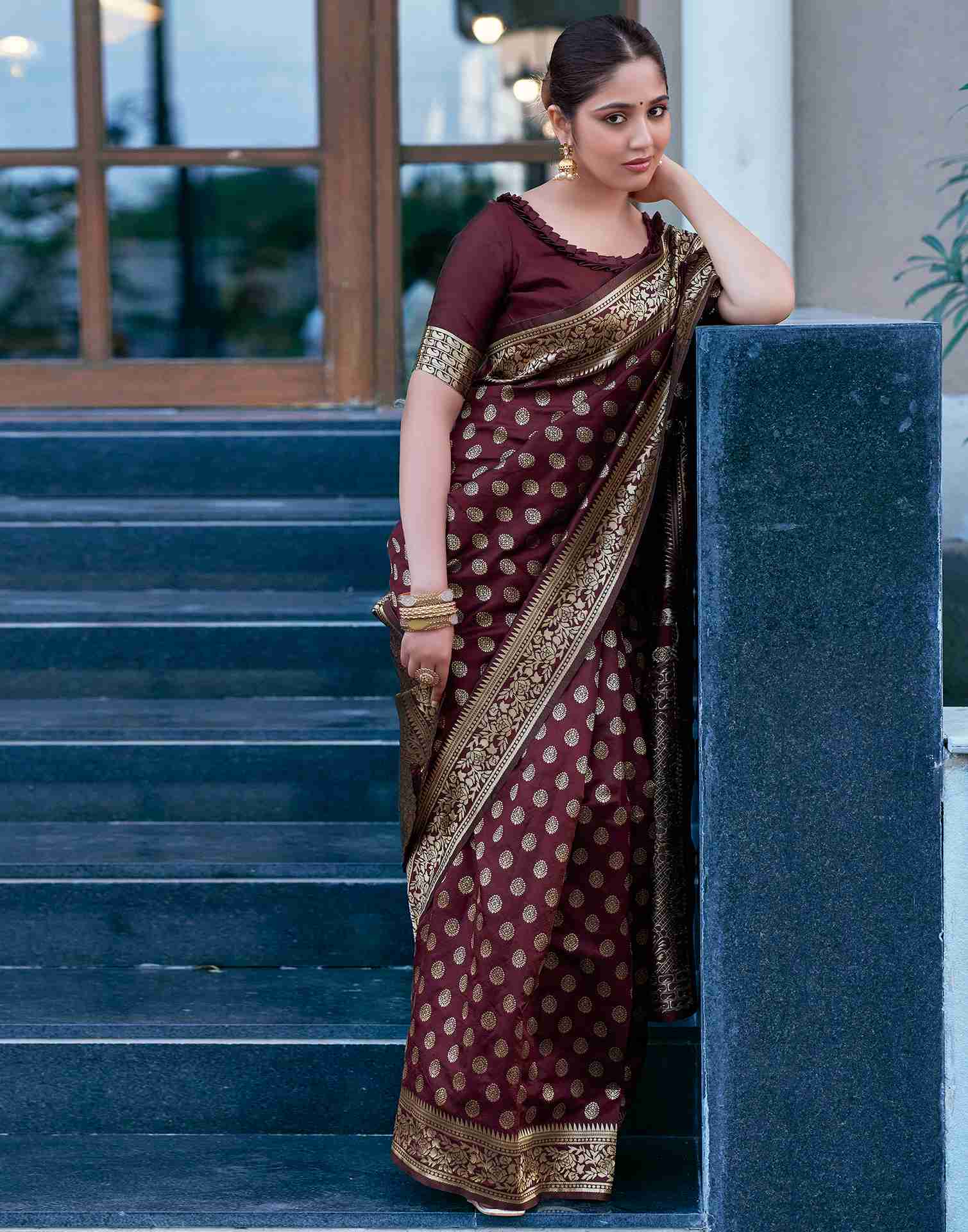 Dark Maroon Silk Weaving Saree